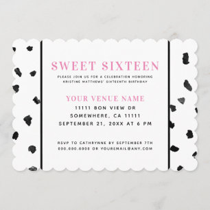 Invitación Polka blanco y negro dulce dieciséis