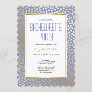 Invitación Polka Confetti moderna con lavanda y oro