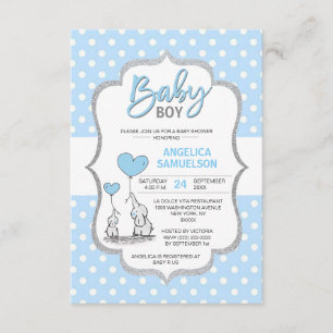Invitación Polka Cute Dot Azul Elefante Gris Baby Shower BOY