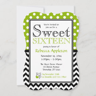 Invitación Polka Dot Apple Chevron Verde dulce dieciséis