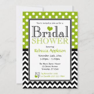 Invitación Polka Dot Apple Green & Chevron Bridal Shower