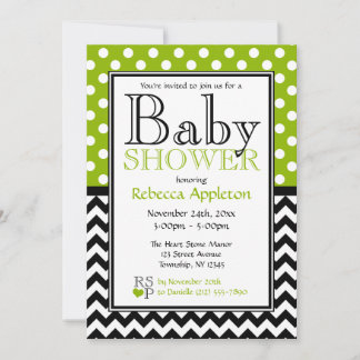 Invitación Polka Dot Apple Green y Chevron Baby Shower