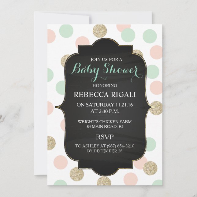 Invitación Polka Dot Baby Shower ~ Género neutral (Anverso)