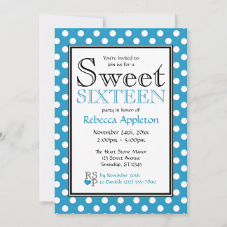 Invitación Polka Dot Blue & White Sweet Dieciséis Invitacione