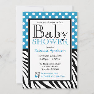 Invitación Polka Dot Blue & Zebra Print Baby Shower
