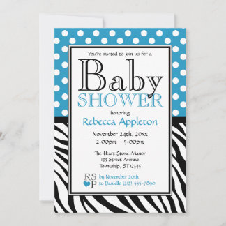 Invitación Polka Dot Blue & Zebra Print Baby Shower