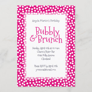 Invitación Polka Dot Bubbly y Brunch Hot Pink