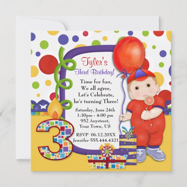 Invitación Polka Dot Circus Tercer cumpleaños (Anverso)