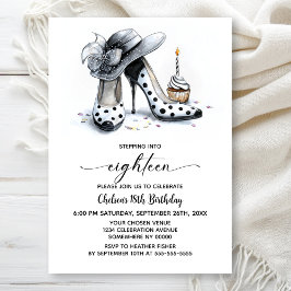Invitación Polka Dot High Heel Shoes 18th Birthday