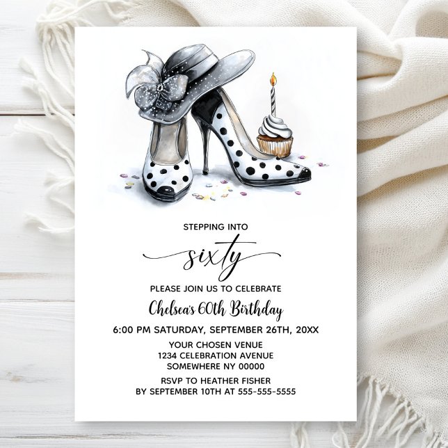 Invitación Polka Dot High Heel Shoes 60th Birthday (Subido por el creador)