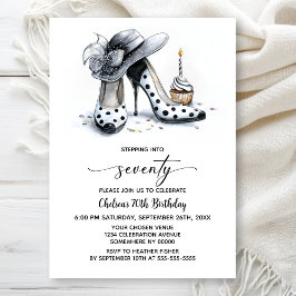 Invitación Polka Dot High Heel Shoes 70th Birthday