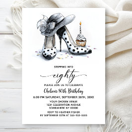 Invitación Polka Dot High Heel Shoes 80th Birthday