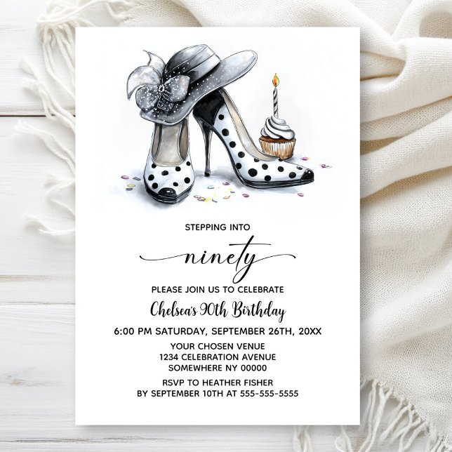 Invitación Polka Dot High Heel Shoes 90th Birthday (Subido por el creador)