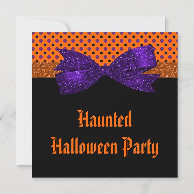 Invitación Polka Dot Naranja morado Halloween negro (Anverso)