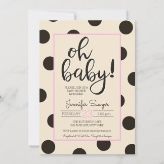 Invitación Polka Dot Neutral Black Pink Baby Shower