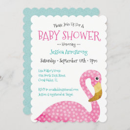 Invitación Polka Dot Pink Flamingo Baby Shower