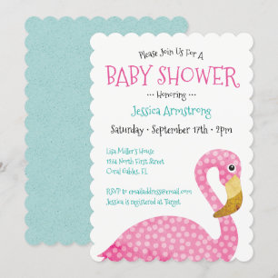 Invitación Polka Dot Pink Flamingo Baby Shower