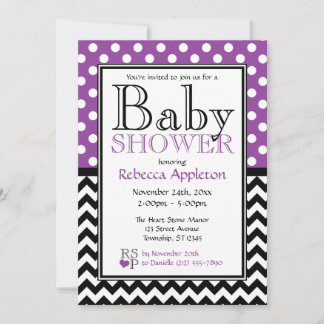 Invitación Polka Dot Purple & Chevron Baby Shower