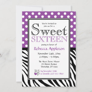 Invitación Polka Dot Purple & Zebra Print Sweteen