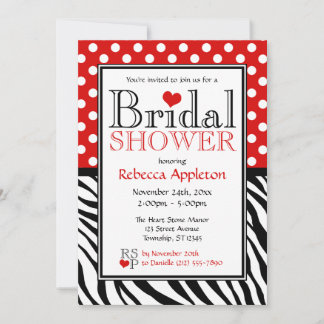 Invitación Polka Dot Red & Zebra Imprimir ducha de novia