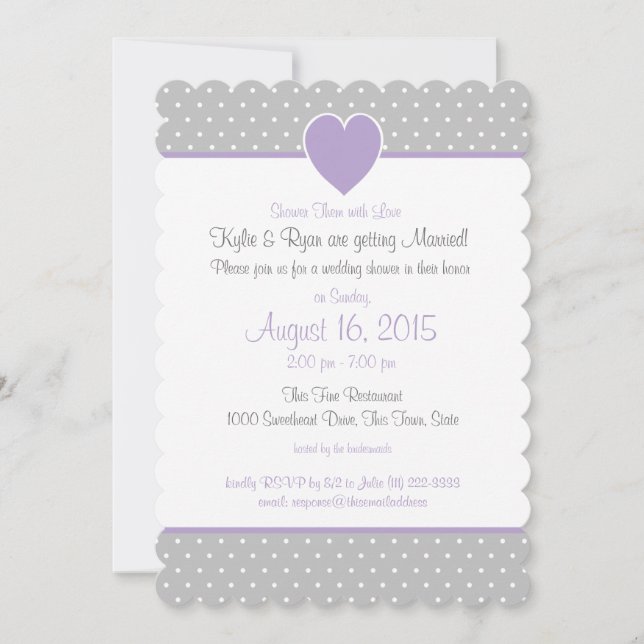 Invitación Polka dot Sweet Heart Gray and Purple (Anverso)