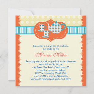 Invitación Polka Dot Tea Pot Bridal Shower Invitation