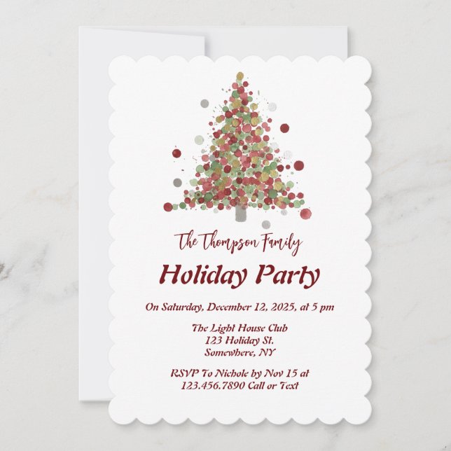 Invitación Polka Dot Tree Christmas Holiday Party (Anverso)