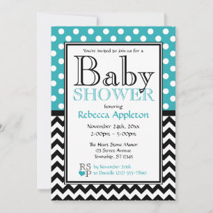 Invitación Polka Dot Turquoise & Chevron Baby Shower