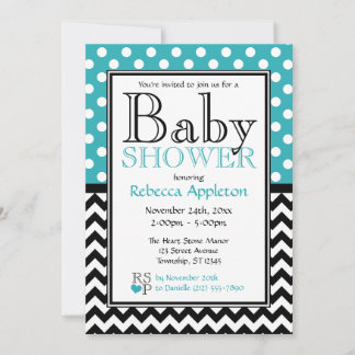 Invitación Polka Dot Turquoise & Chevron Baby Shower