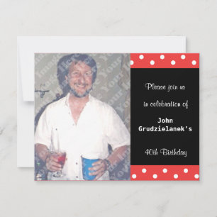 Invitación Polka Dot y Burbuja Roja Celebración del 40° cumpl