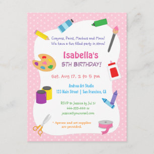 Invitación Polka Dots Arts and Crafts Kids Fiesta de cumpleañ