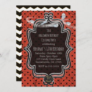 Invitación Polka negro y Naranja puntos de Halloween extravag