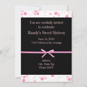 Invitación Polka negro y rosa dulce de polka dieciséis invita