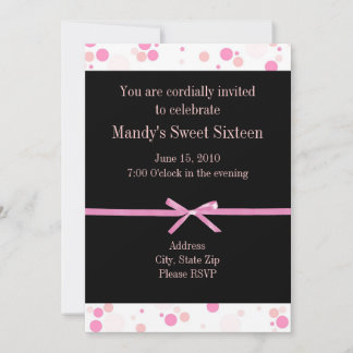 Invitación Polka negro y rosa dulce de polka dieciséis invita