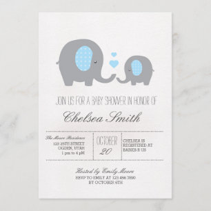 Invitación Polka pone el elefante Baby Shower gris y azul