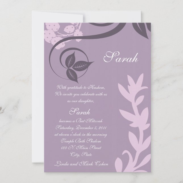 Invitación polka púrpura floral punto (Anverso)