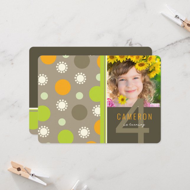 Invitación Polka retro divertido hace foto fiesta de cumpleañ (Anverso/Reverso In Situ)