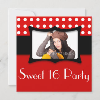 Invitación Polka rojo dulce 16 foto