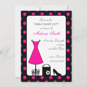 Invitación Polka rosa negro deja a los Chicas sin ropa rosada