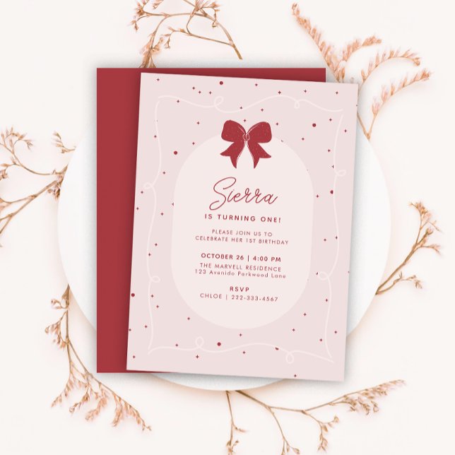 Invitación Polka Rosa Rojo Dots Girly 1er cumpleaños (Subido por el creador)