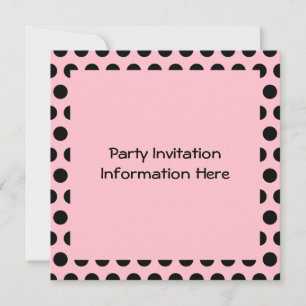 Invitación Polka rosa y negro en blanco