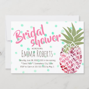 Invitación Polka Tropical Floral de piña de pino Dots Bridal