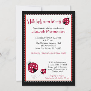 Invitación Polkadot Ladybug Baby Shower 5x7