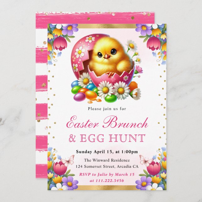 Invitación Pollito acuático de primavera en brunch de huevo d (Anverso / Reverso)