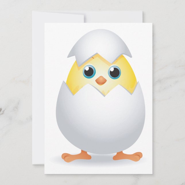 Invitación Pollito Amarillo Saliente en Cáscara de Huevo (Anverso)