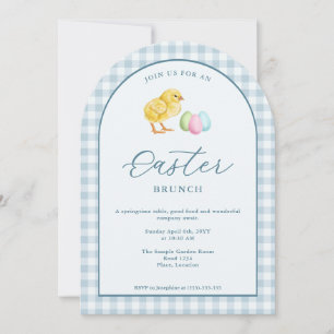Invitación Pollito y Huevos Acuarela Azul Brunch de Pascua