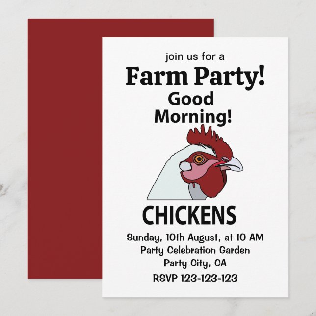Invitación Pollitos Buenos Días Funny Chicken  (Anverso / Reverso)