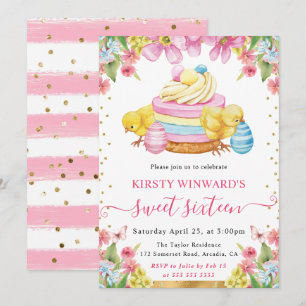 Invitación Pollitos de Pascua con Acuarela y Pastel Primavera