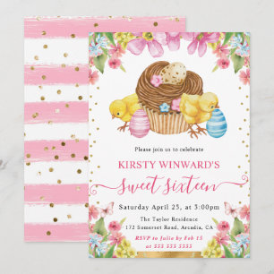 Invitación Pollitos de Pascua con Acuarela y Pastel Primavera