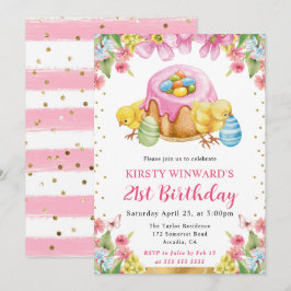 Invitación Pollitos de Pascua en acuarela Cumpleaños 21 de pr